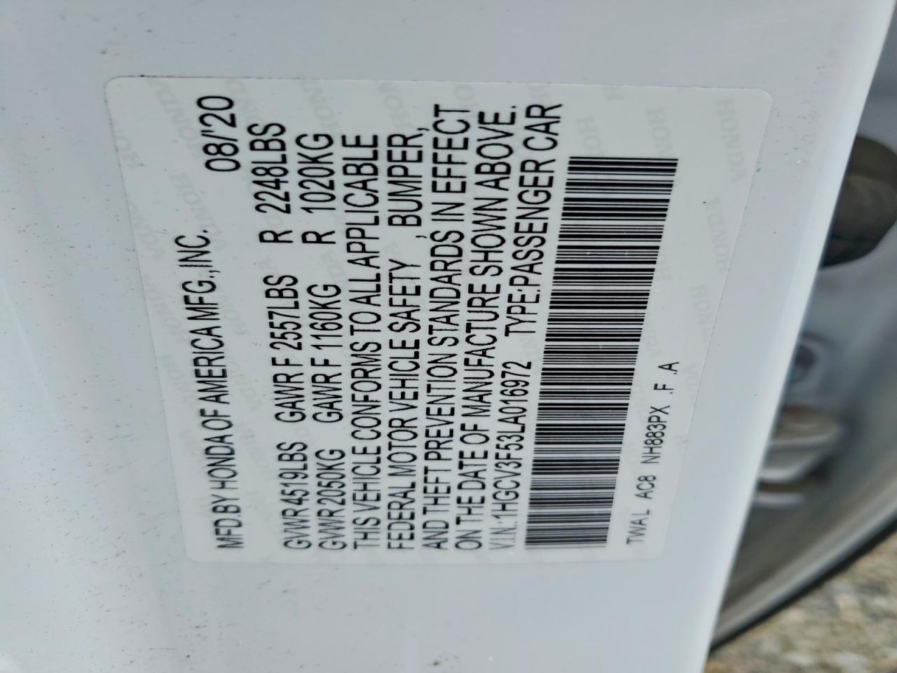 2020 HONDA ACCORD HYBRID EXL photo 12