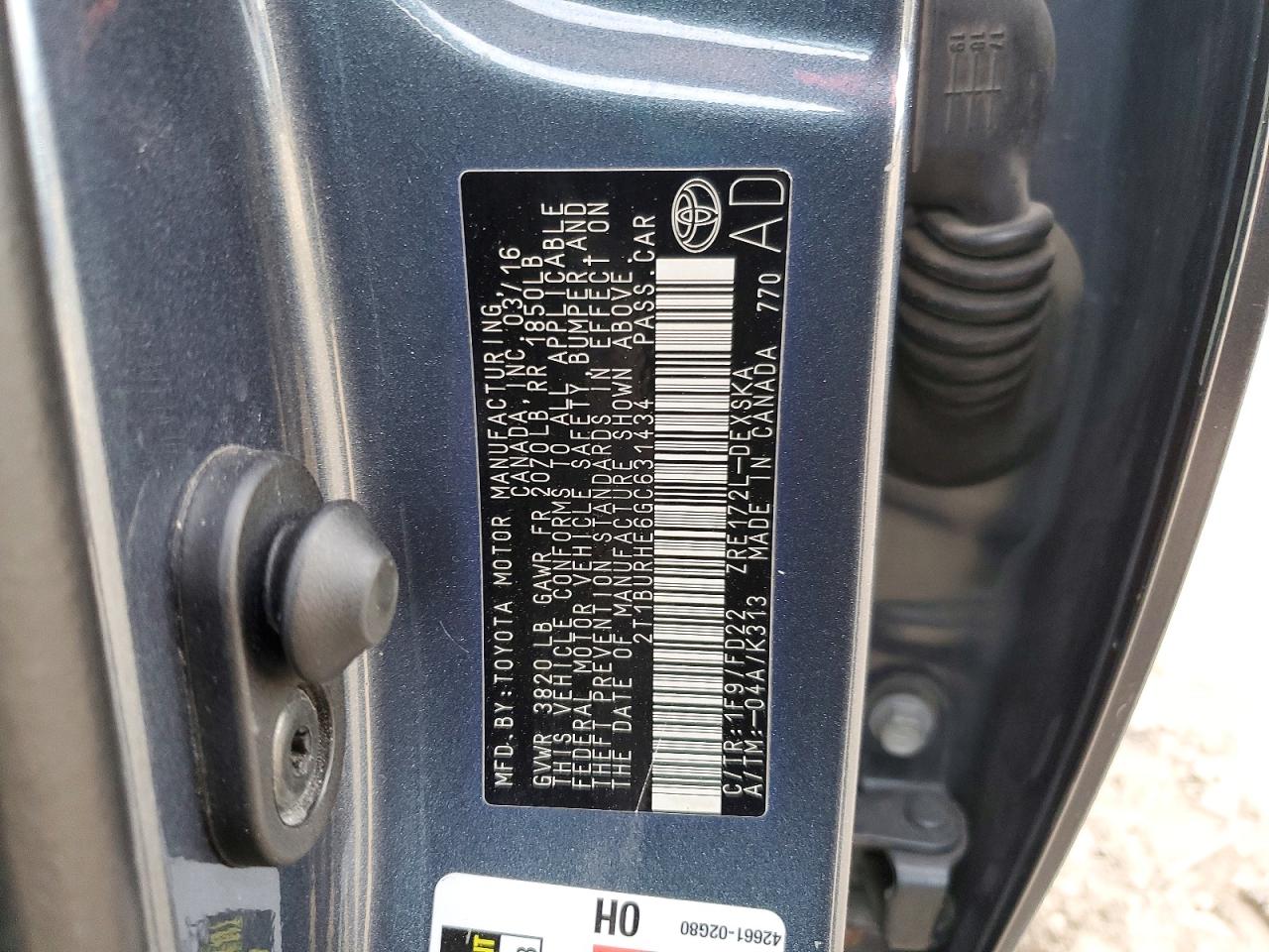 2016 TOYOTA COROLLA L photo 12