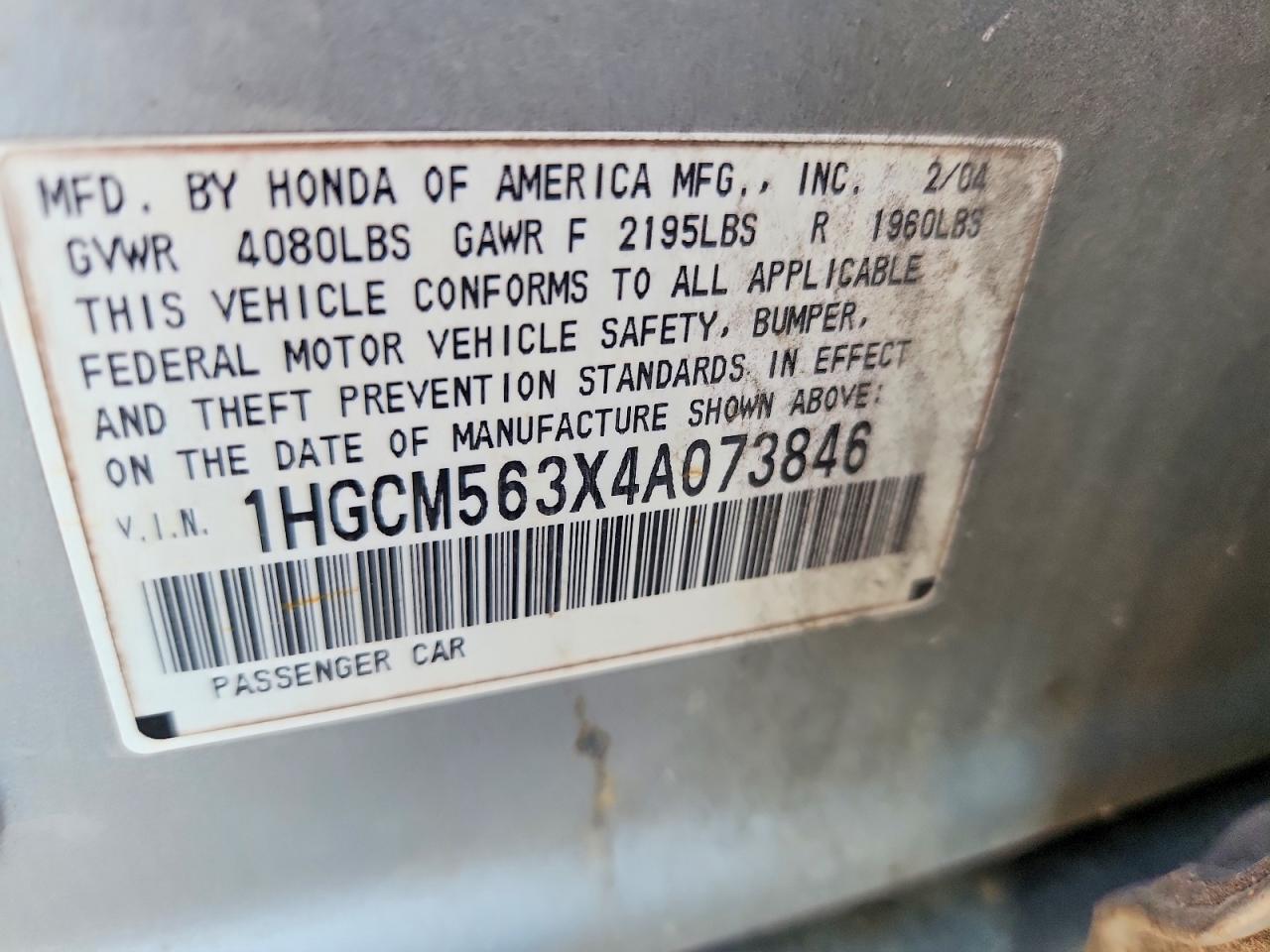 2004 HONDA ACCORD LX photo 12