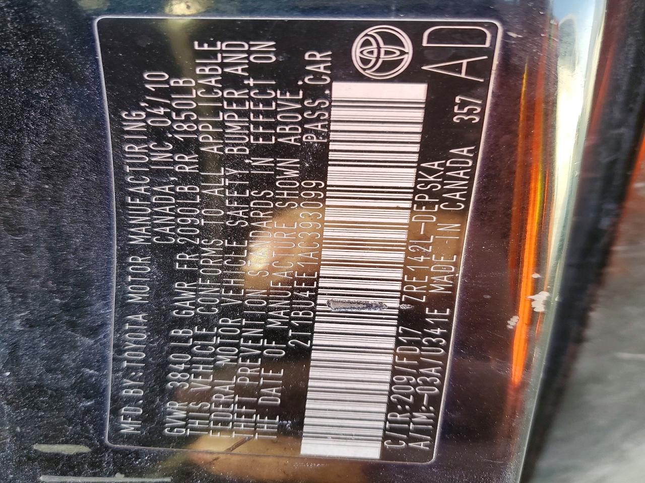 2010 TOYOTA COROLLA BASE photo 23