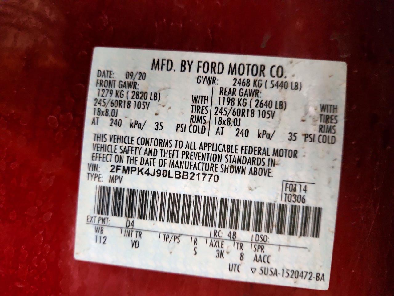 2020 FORD EDGE SEL photo 12