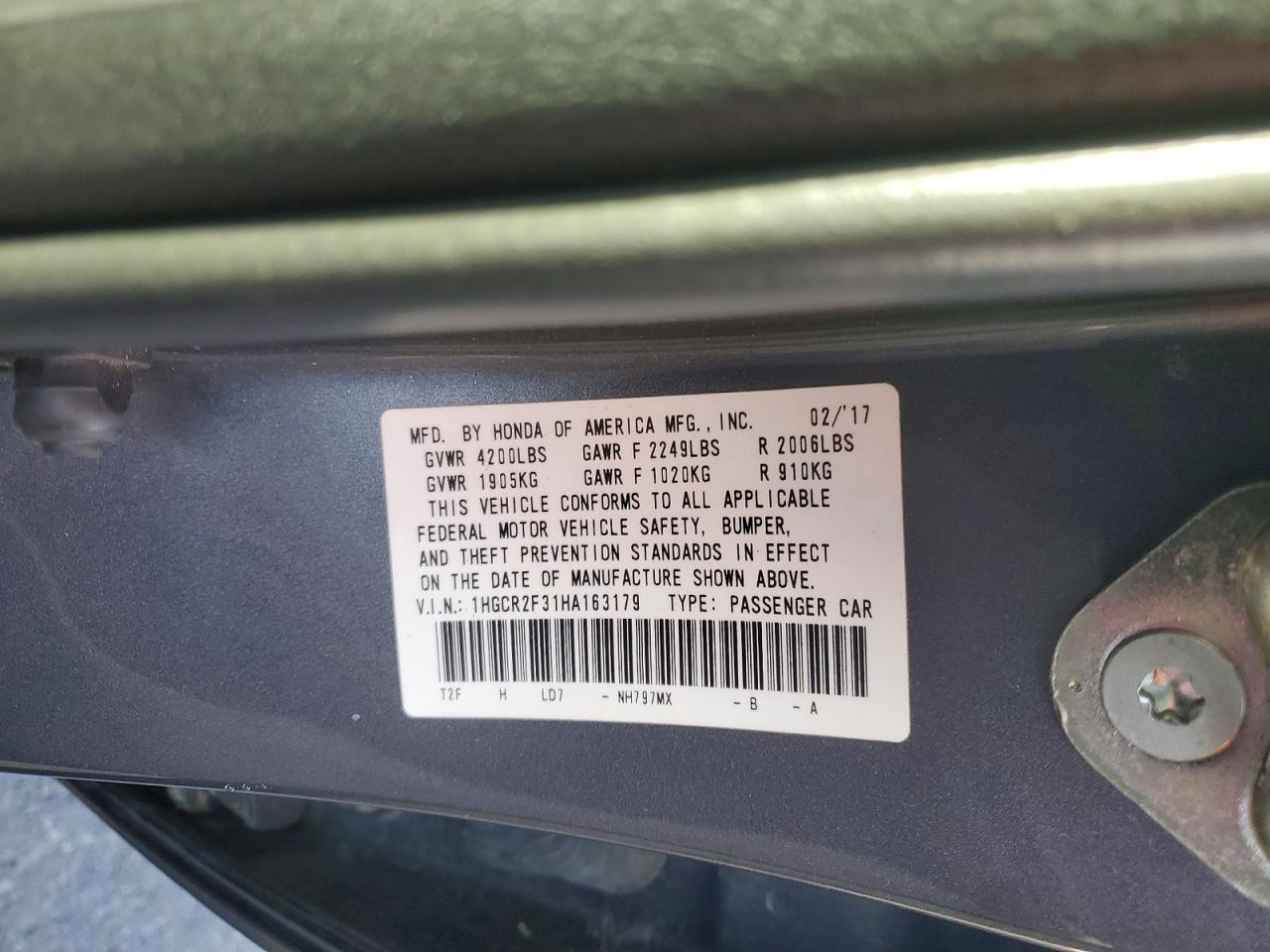 2017 HONDA ACCORD LX photo 23
