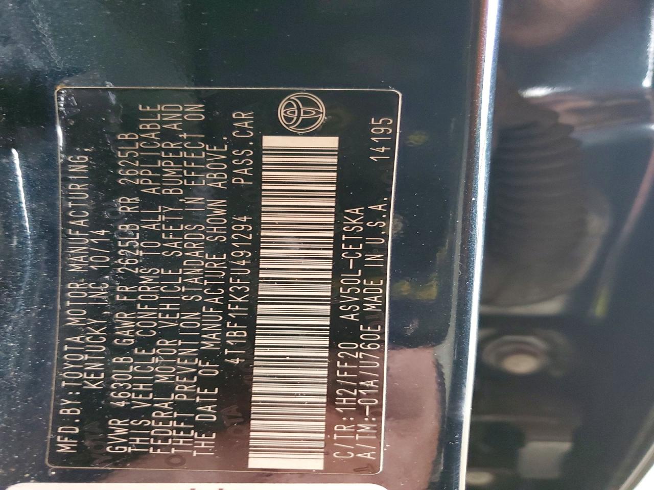 2015 TOYOTA CAMRY LE photo 12
