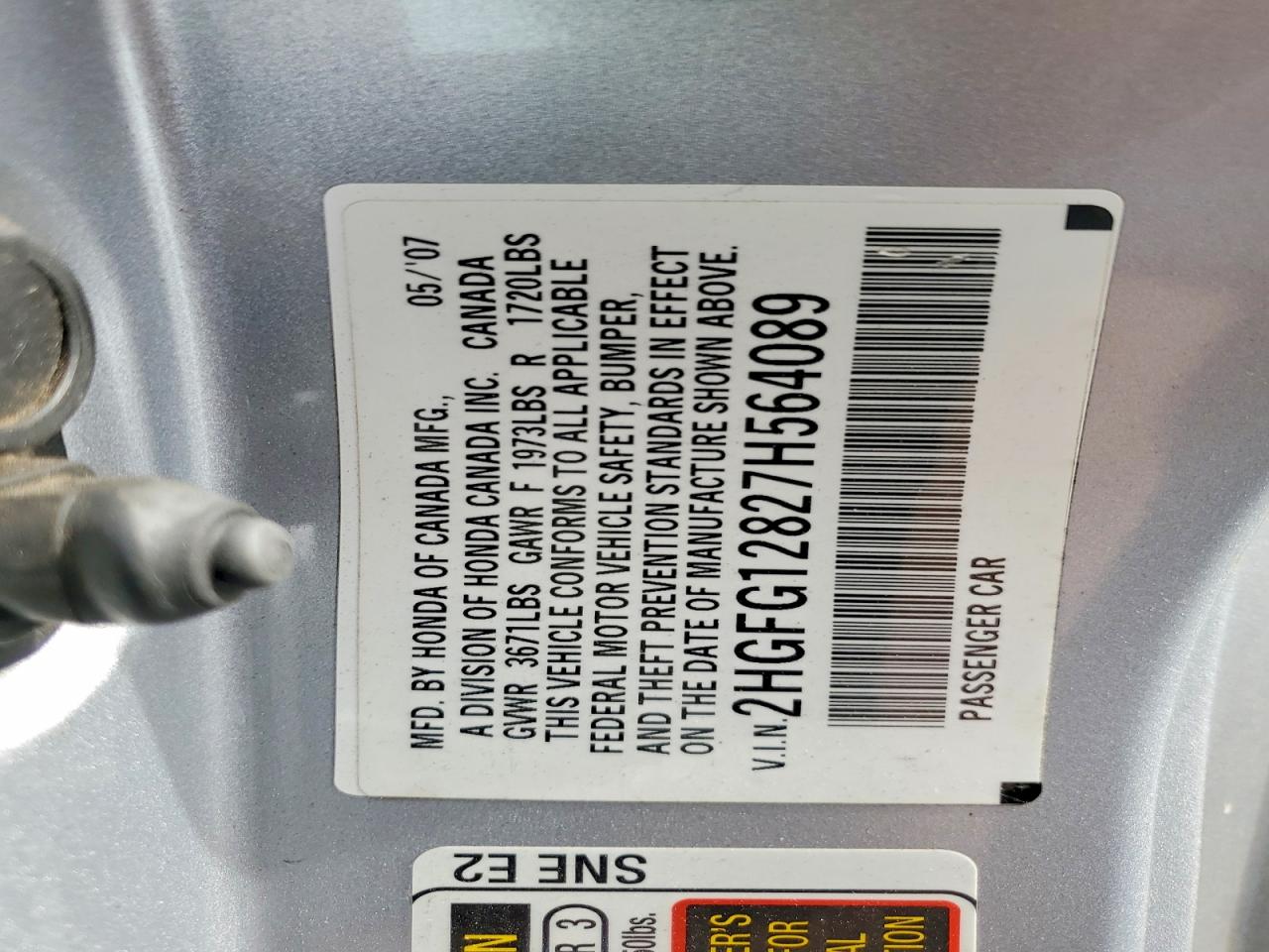 2007 HONDA CIVIC EX photo 12