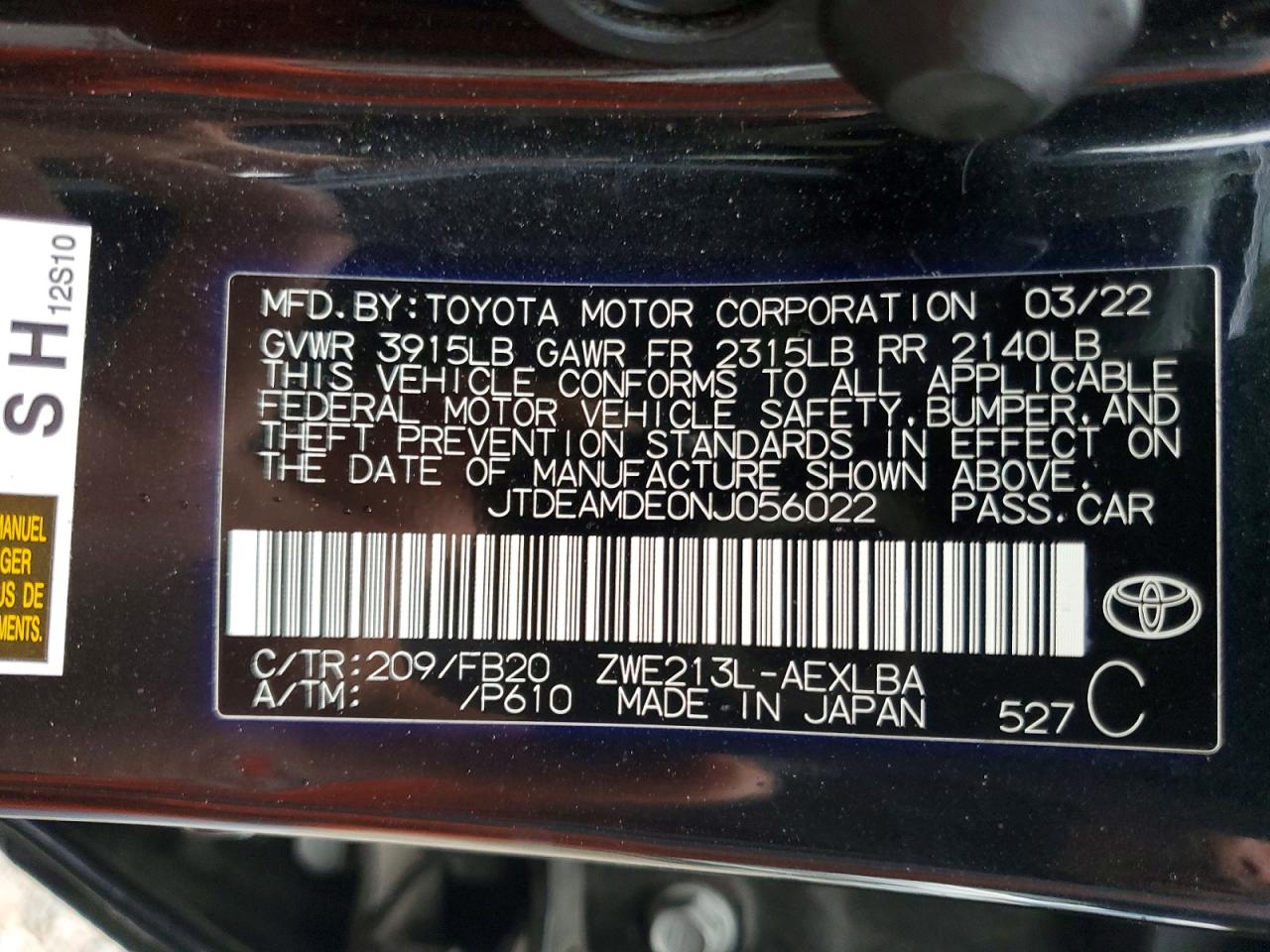 2022 TOYOTA COROLLA LE photo 12