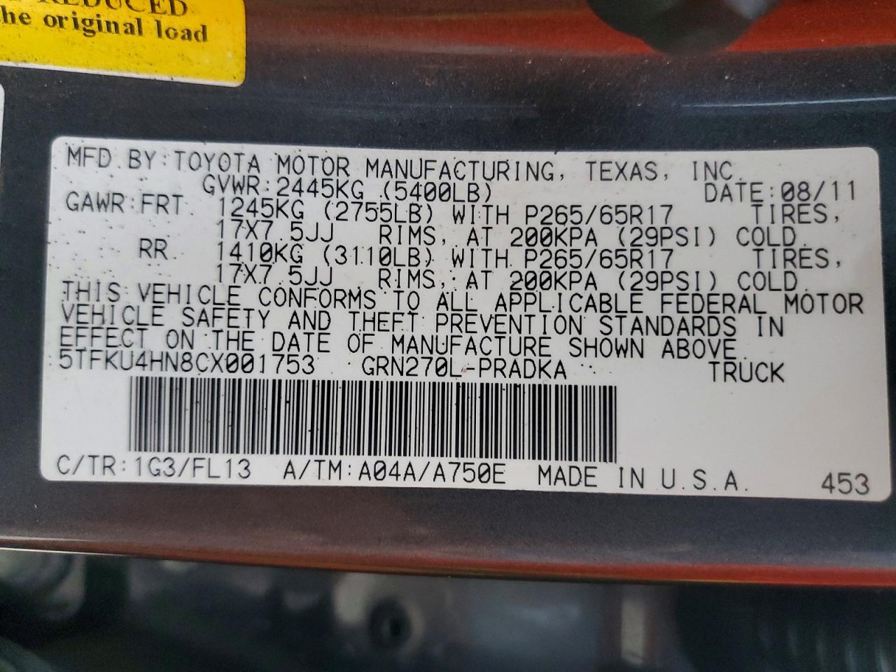 2012 TOYOTA TACOMA PRERUNNER V6 photo 12
