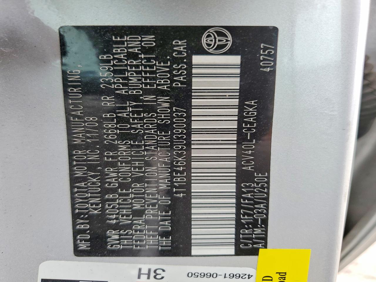 2009 TOYOTA CAMRY photo 12