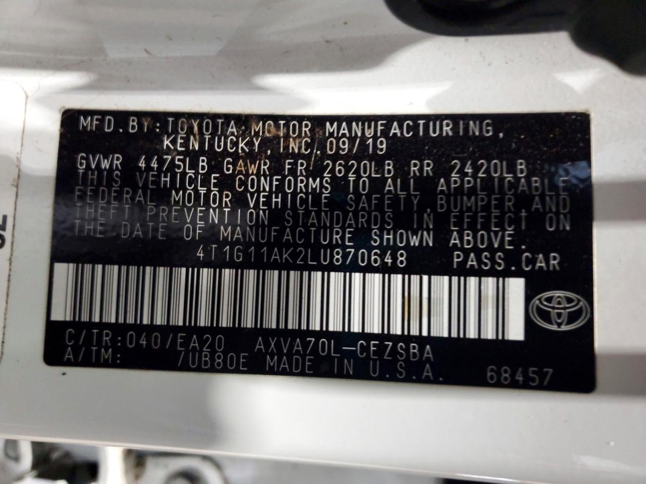 2020 TOYOTA CAMRY SE photo 12