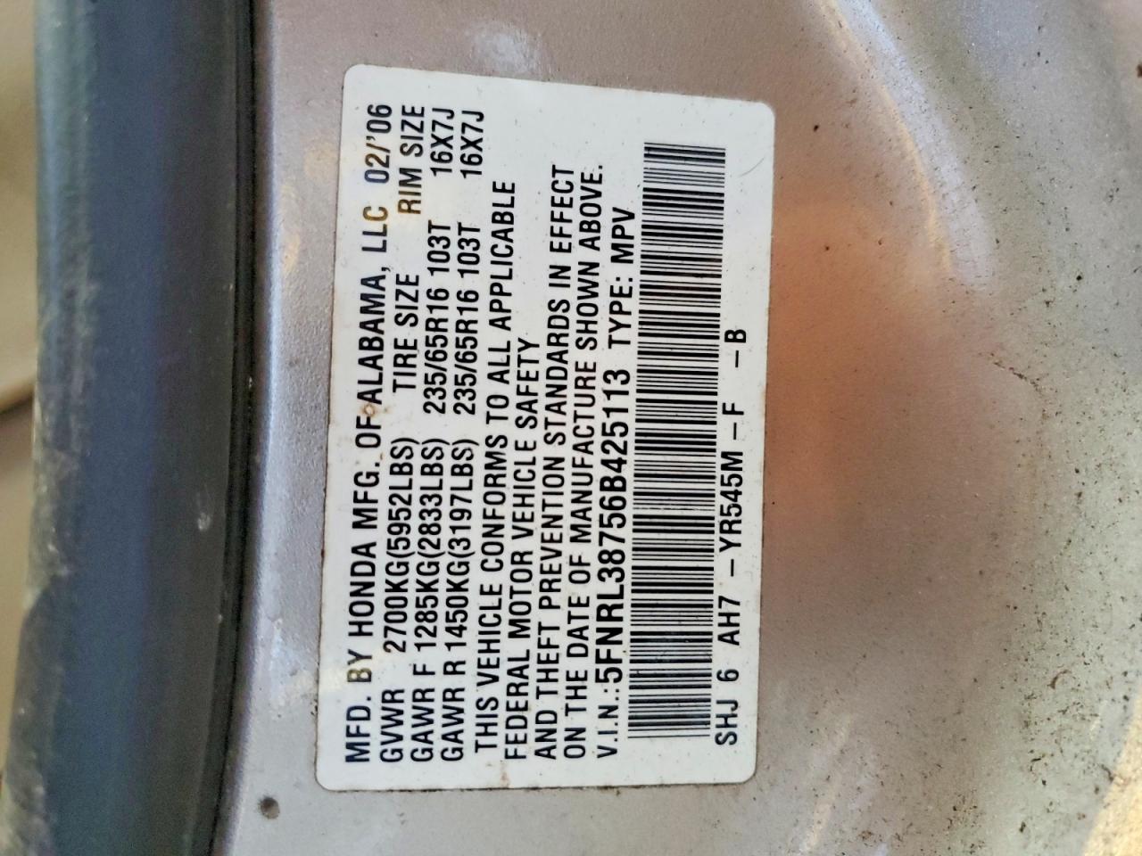 2006 HONDA ODYSSEY EXL photo 25