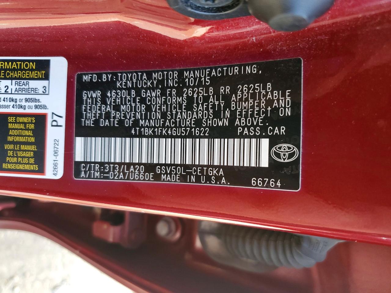 2016 TOYOTA CAMRY XLE V6 photo 34