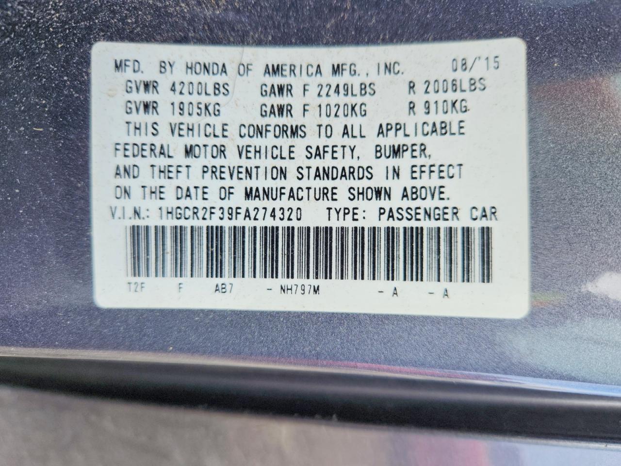 2015 HONDA ACCORD LX photo 34