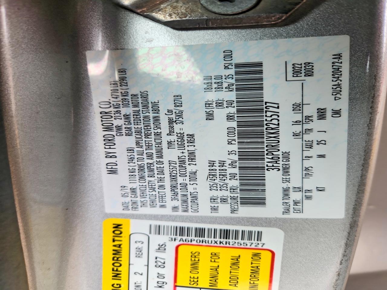 2019 FORD FUSION TITANIUM photo 13