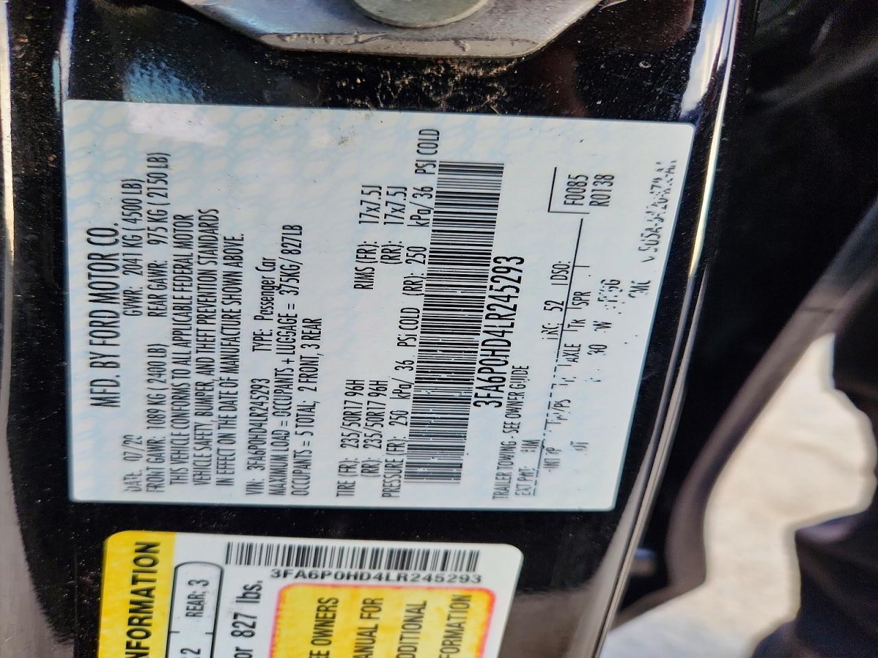 2020 FORD FUSION SE photo 23