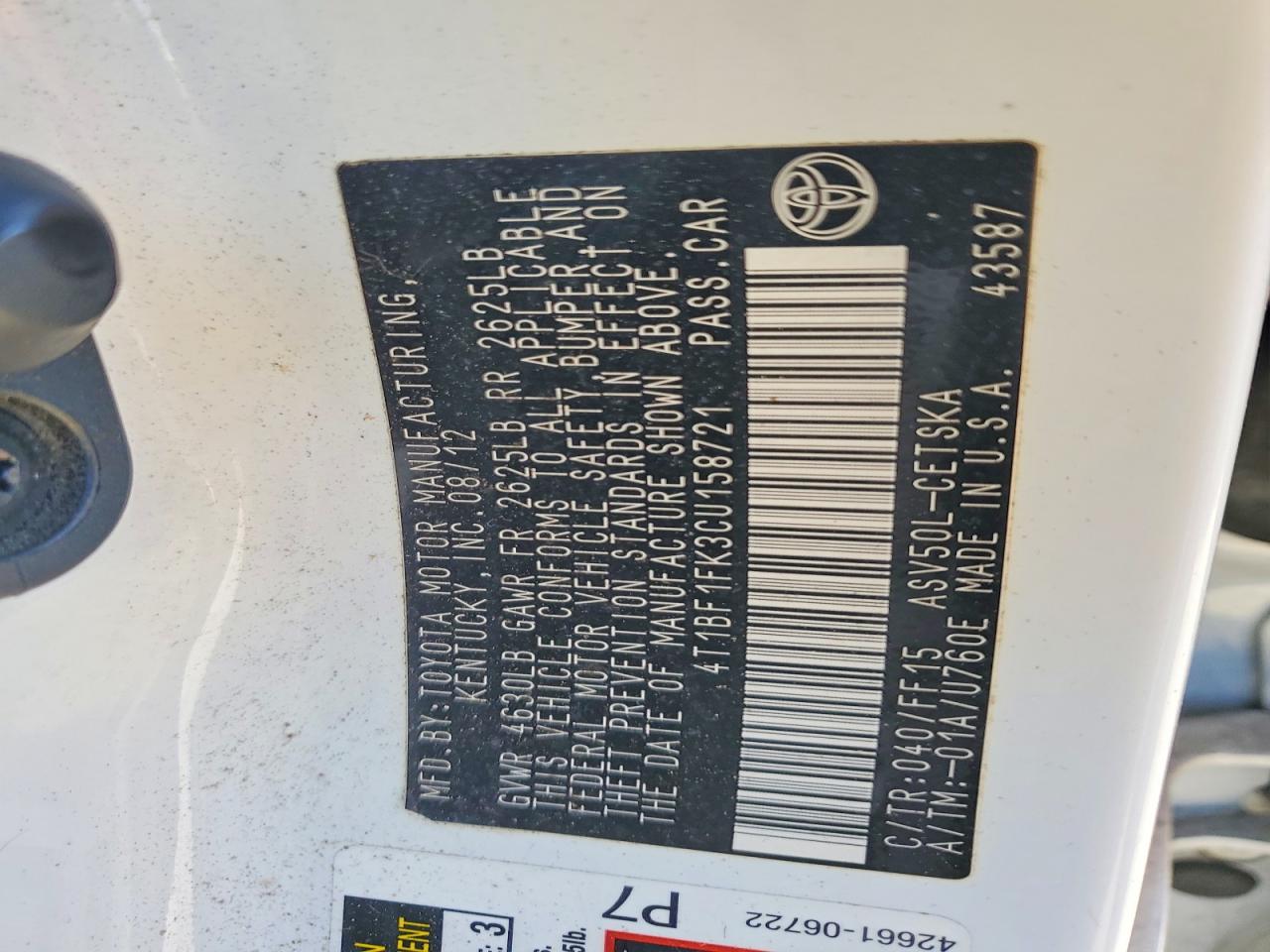 2012 TOYOTA CAMRY BASE photo 23