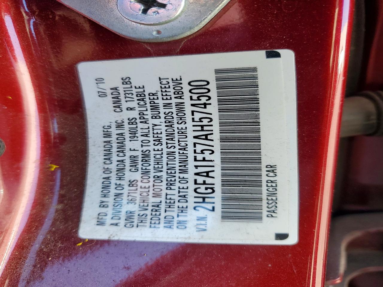 2010 HONDA CIVIC LX photo 13