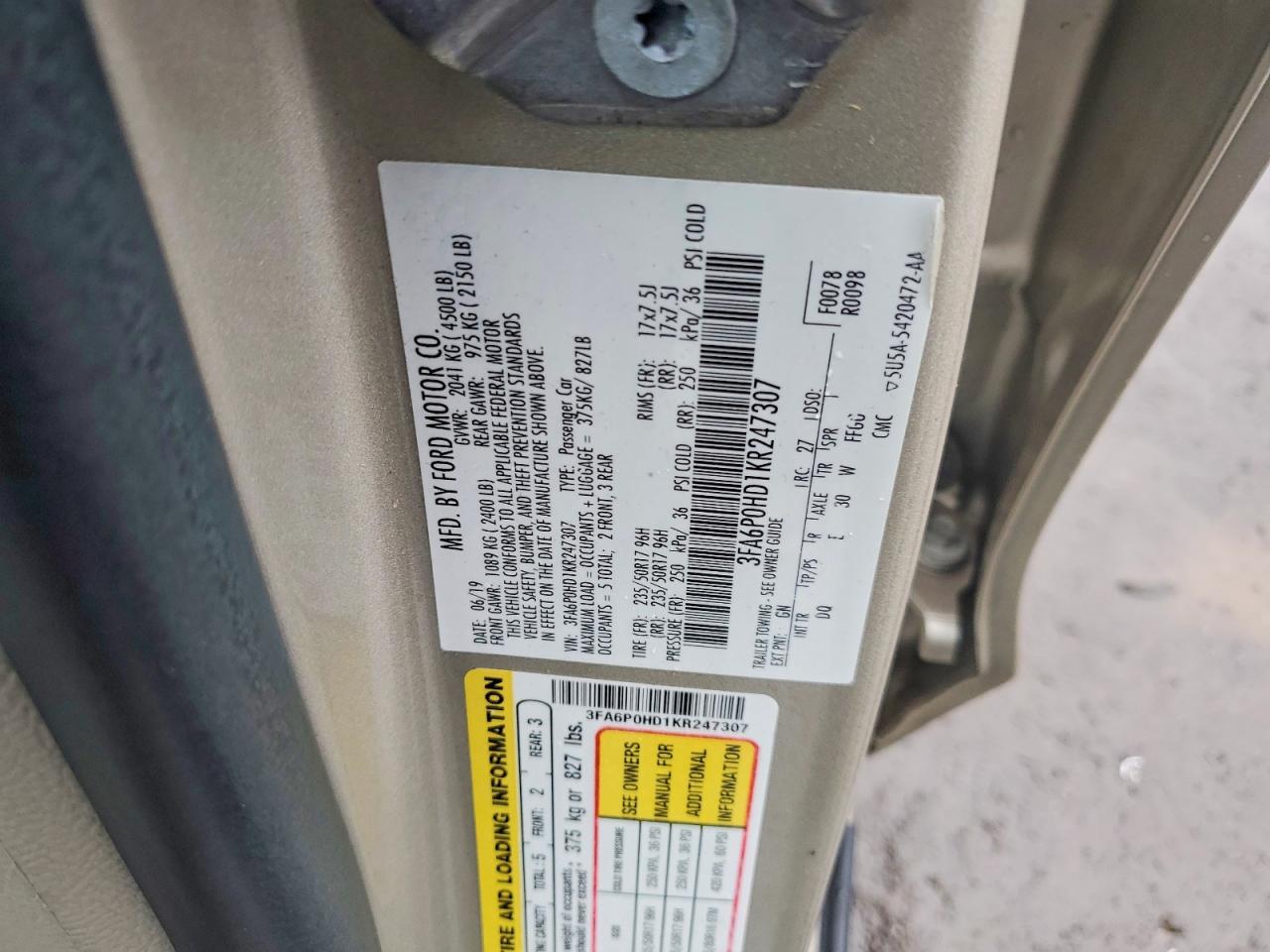 2019 FORD FUSION SE photo 23