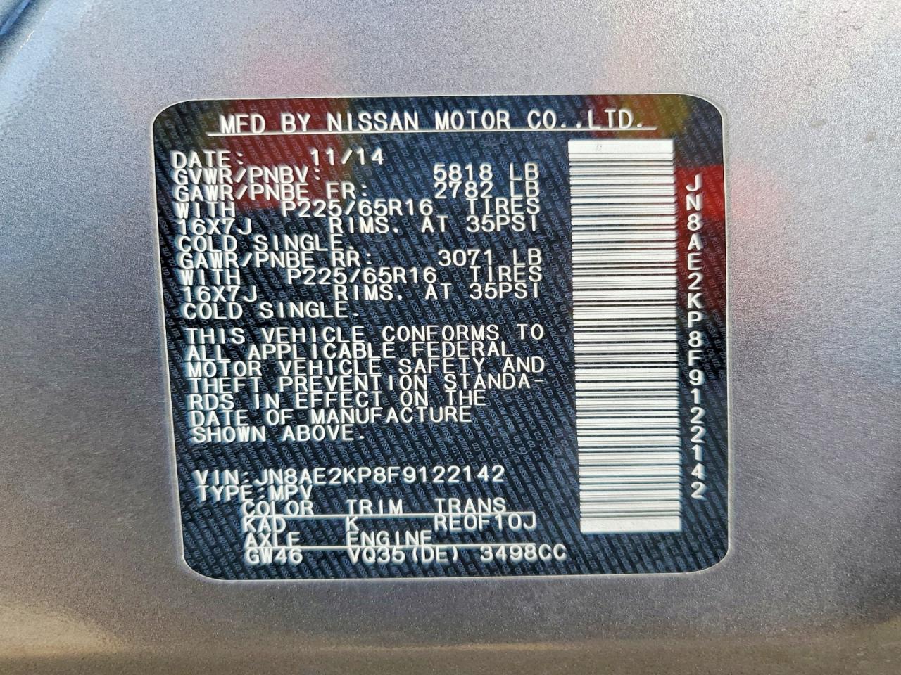 2015 NISSAN QUEST S photo 14
