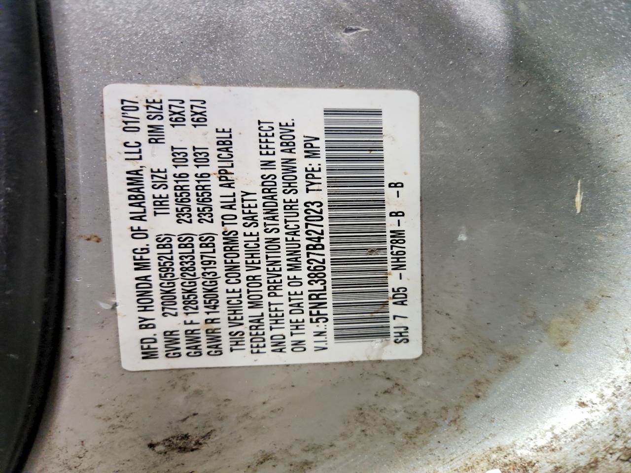 2007 HONDA ODYSSEY EXL photo 13