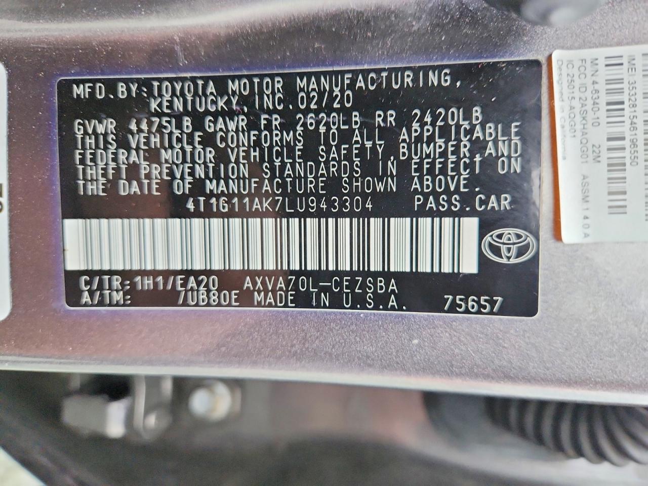 2020 TOYOTA CAMRY SE photo 13