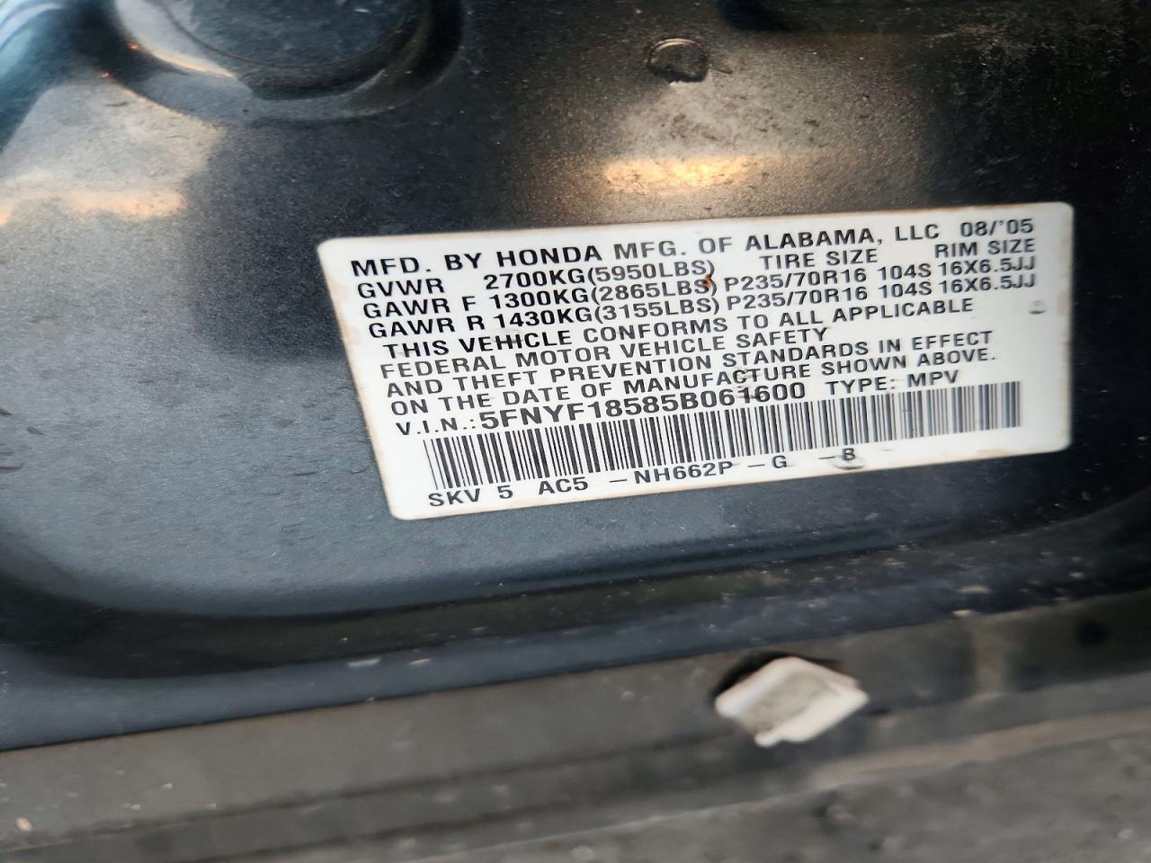 2005 HONDA PILOT EXL photo 25