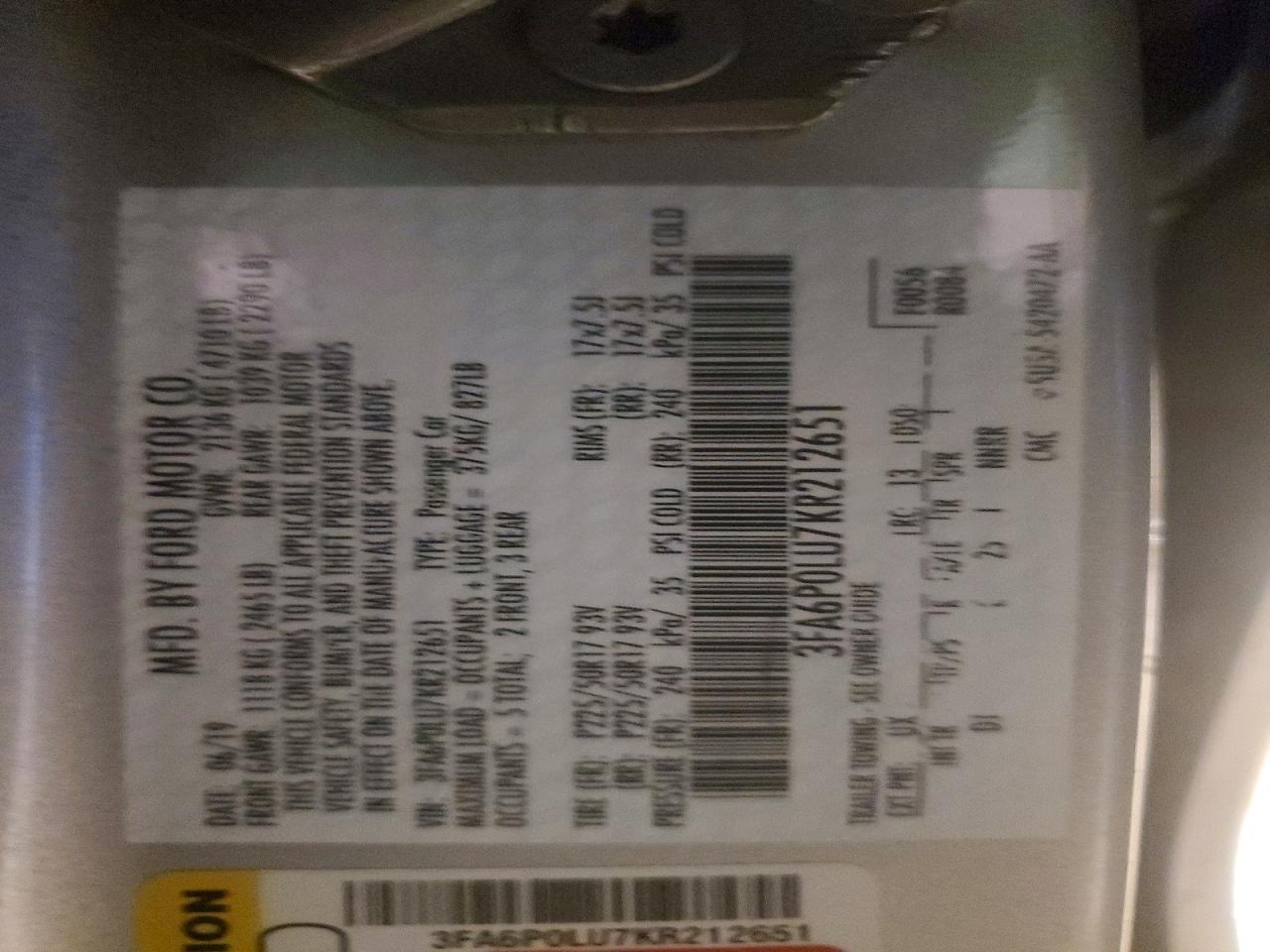 2019 FORD FUSION SE photo 12