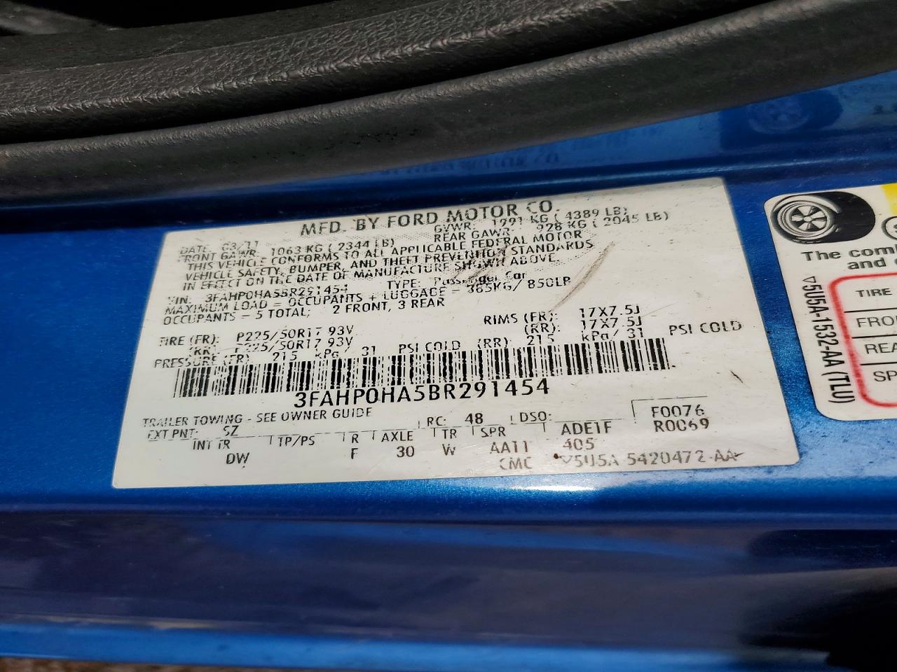 2011 FORD FUSION SE photo 34