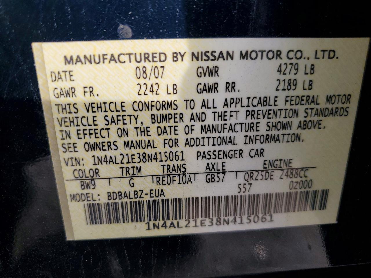 2008 NISSAN ALTIMA 2.5 photo 37