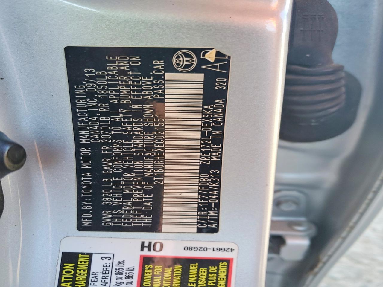 2014 TOYOTA COROLLA L photo 12