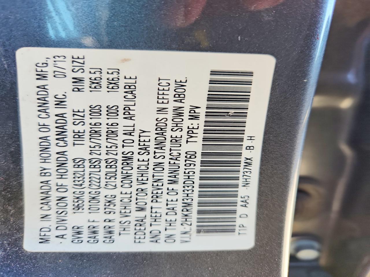 2013 HONDA CR-V LX photo 37