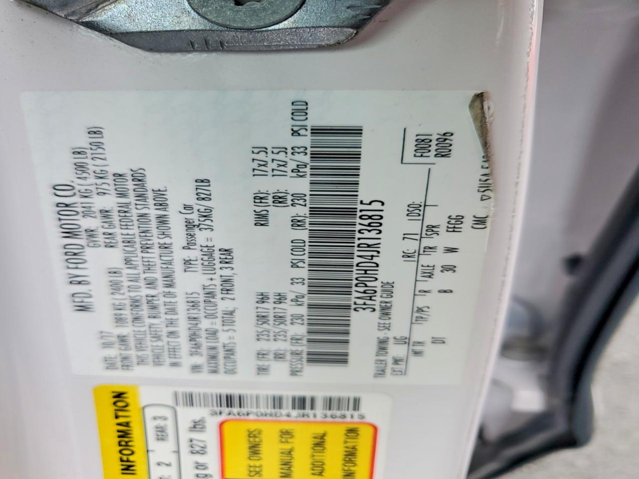 2018 FORD FUSION SE photo 12