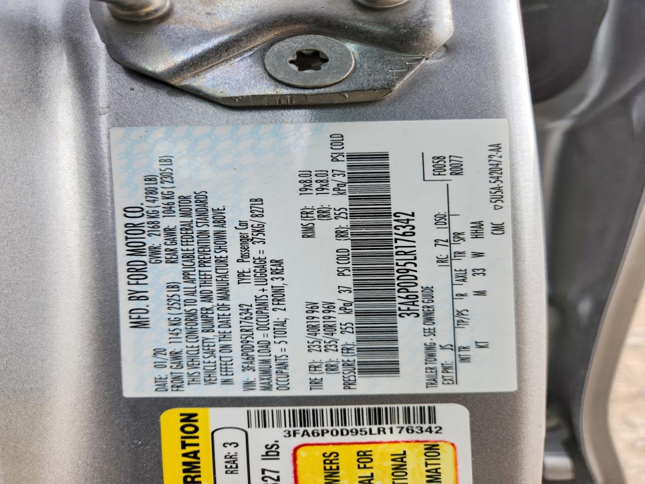 2020 FORD FUSION TITANIUM photo 12