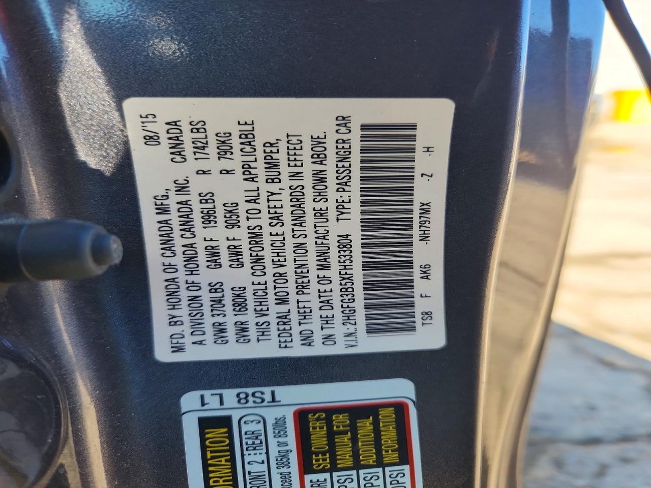 2015 HONDA CIVIC LX photo 12