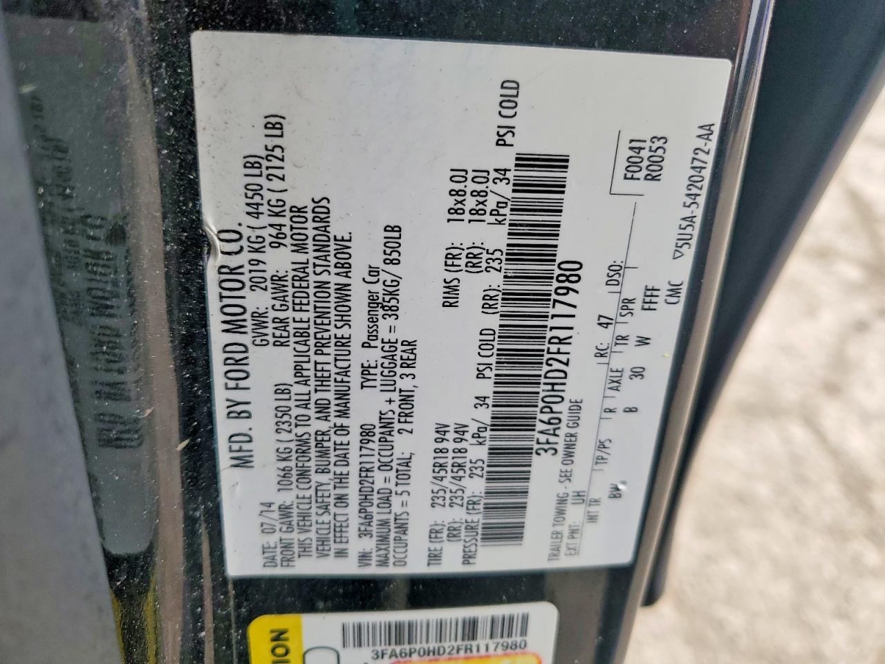 2015 FORD FUSION SE photo 23