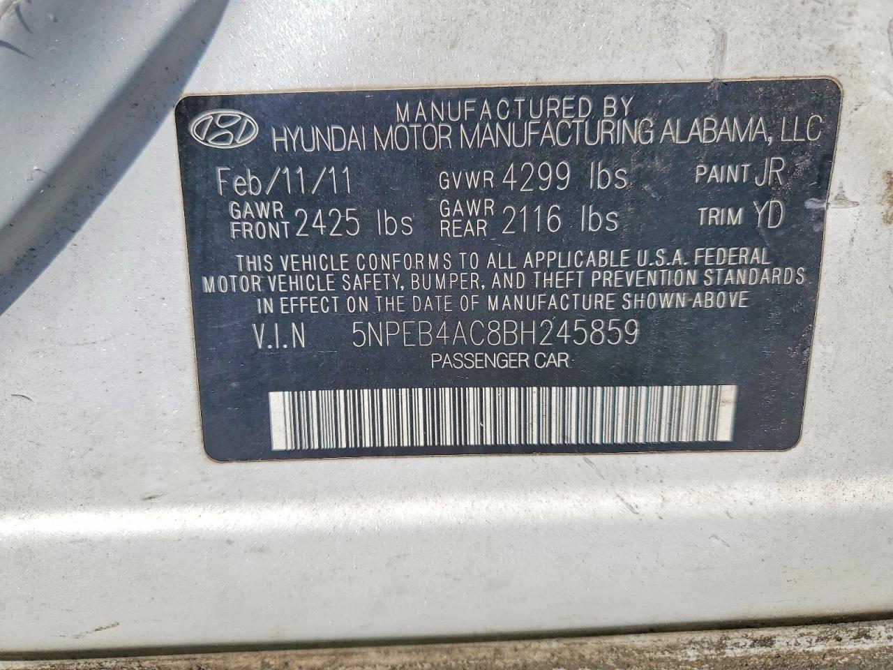 2011 HYUNDAI SONATA GLS photo 12