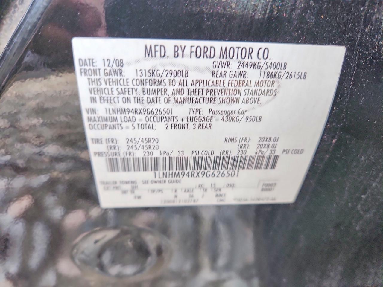 2009 LINCOLN MKS photo 12