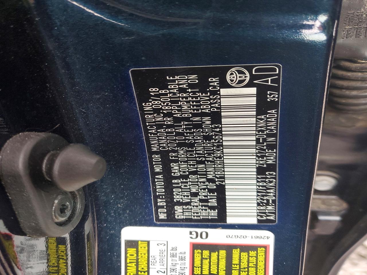 2019 TOYOTA COROLLA L photo 34