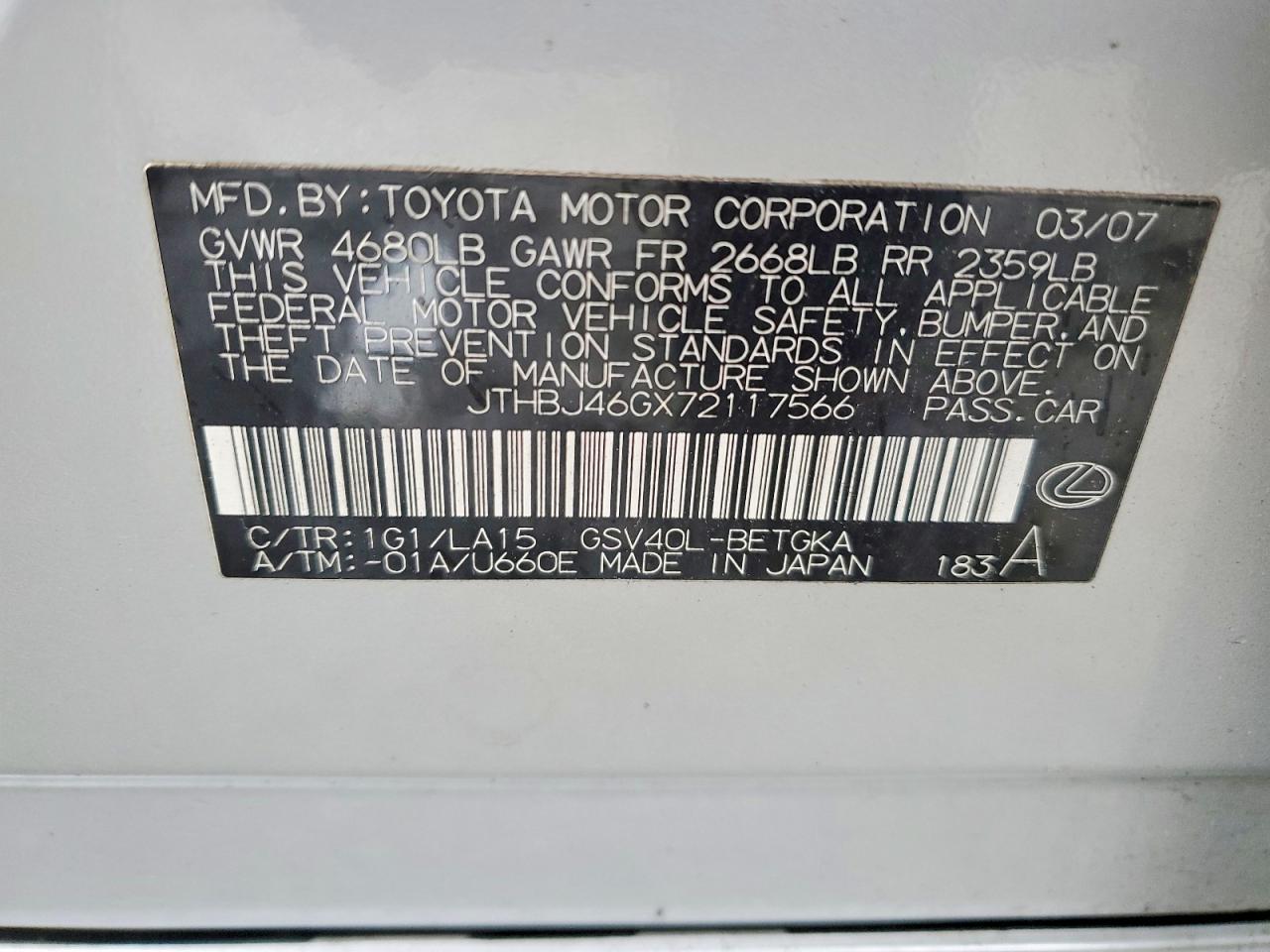 2007 LEXUS ES 350 photo 23