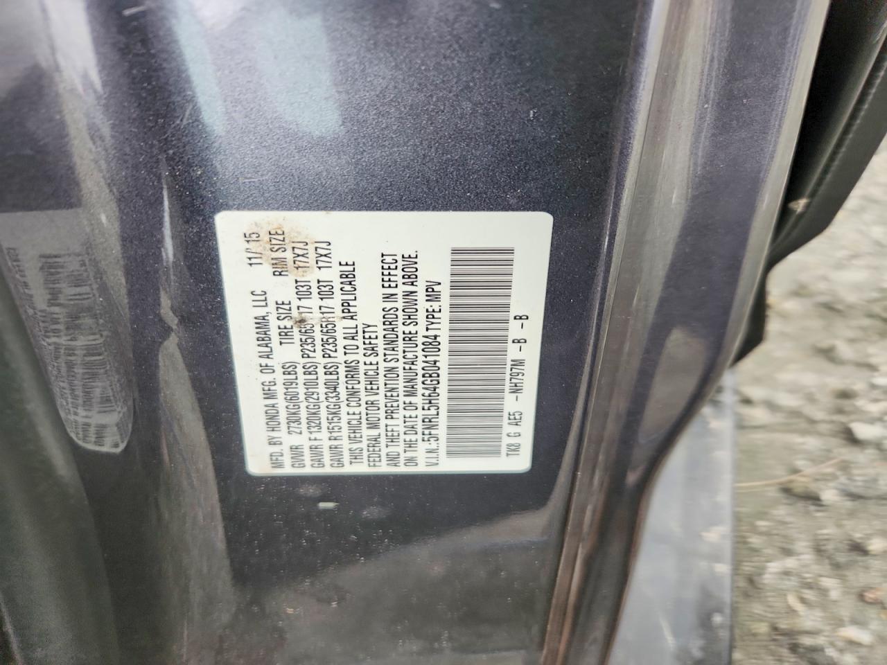 2016 HONDA ODYSSEY EXL photo 13