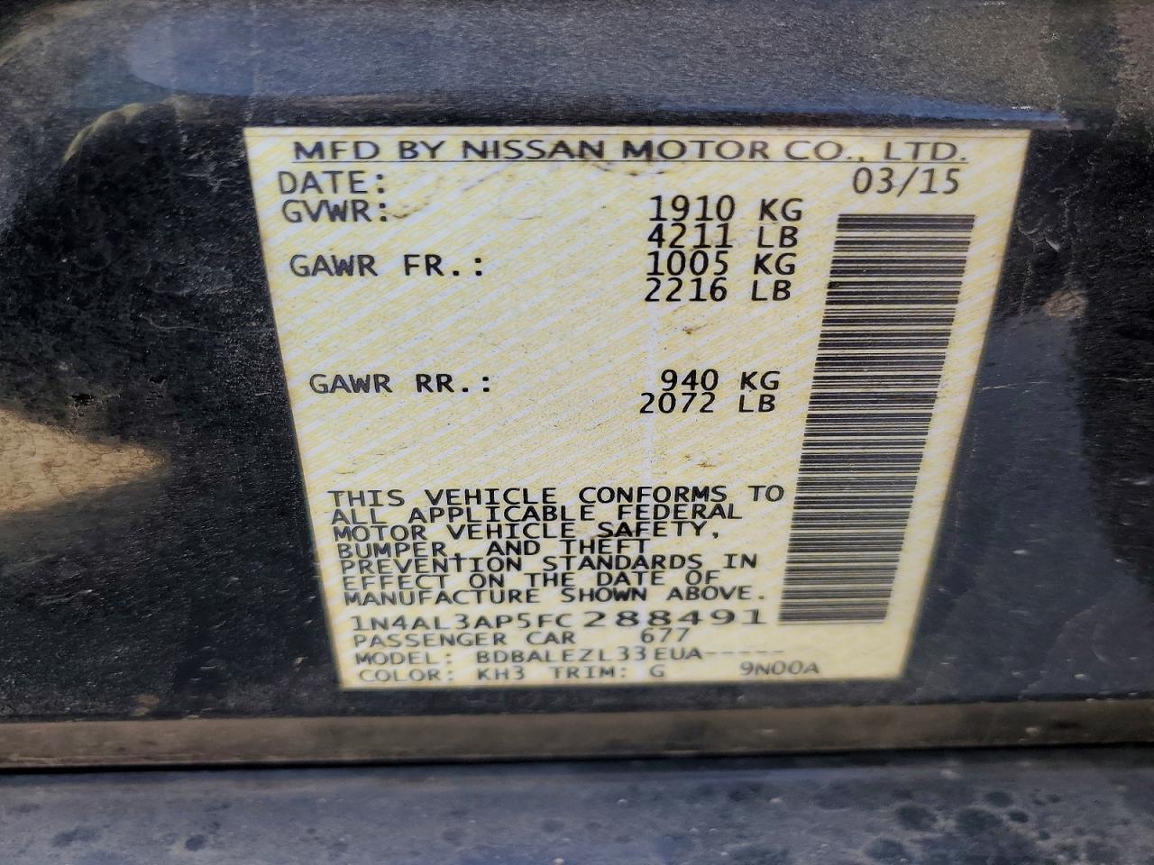 2015 NISSAN ALTIMA 2.5 photo 12