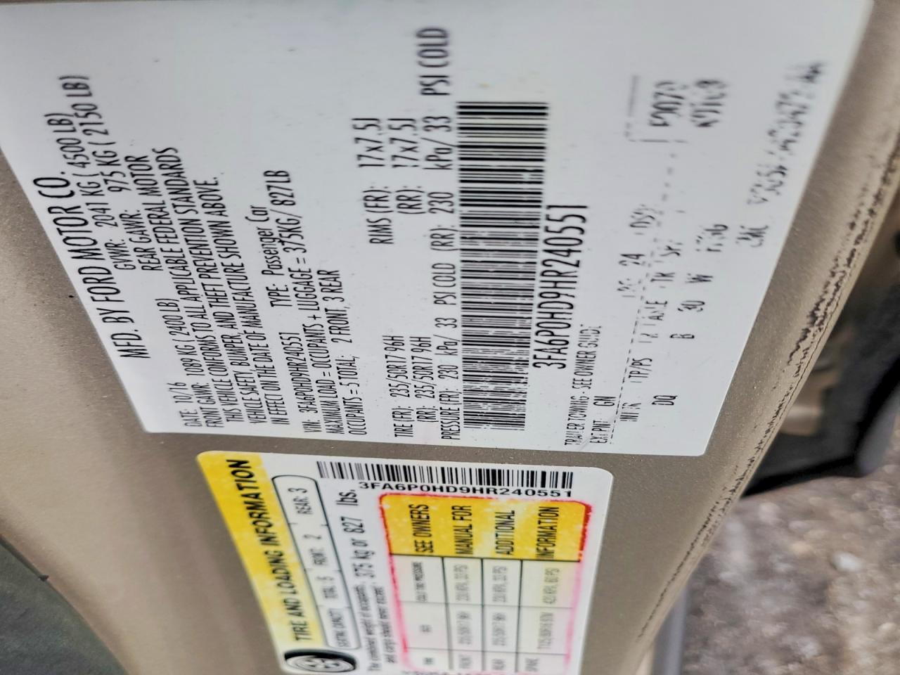 2017 FORD FUSION SE photo 23
