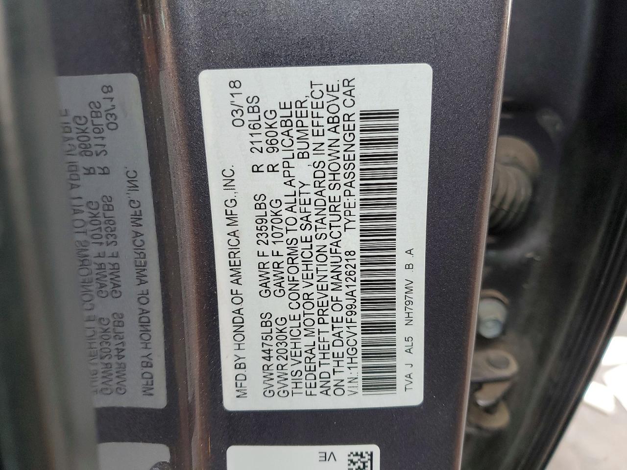 2018 HONDA ACCORD TOURING photo 12