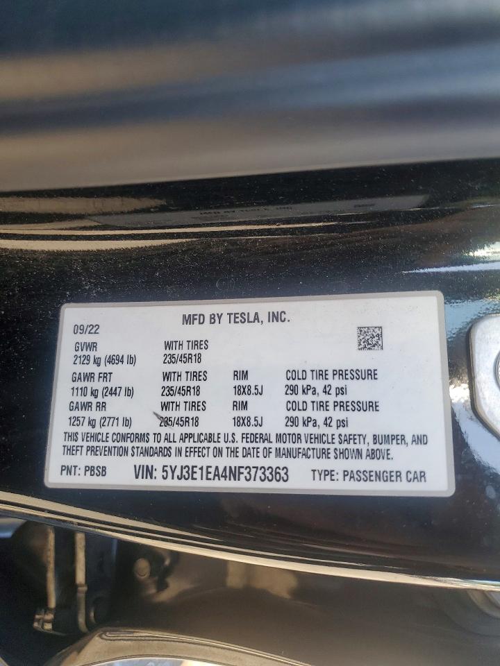 2022 TESLA MODEL 3 photo 23