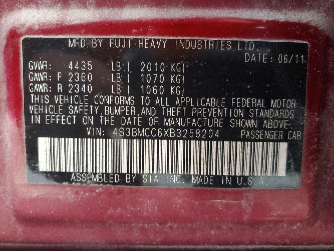 2011 SUBARU LEGACY photo 12