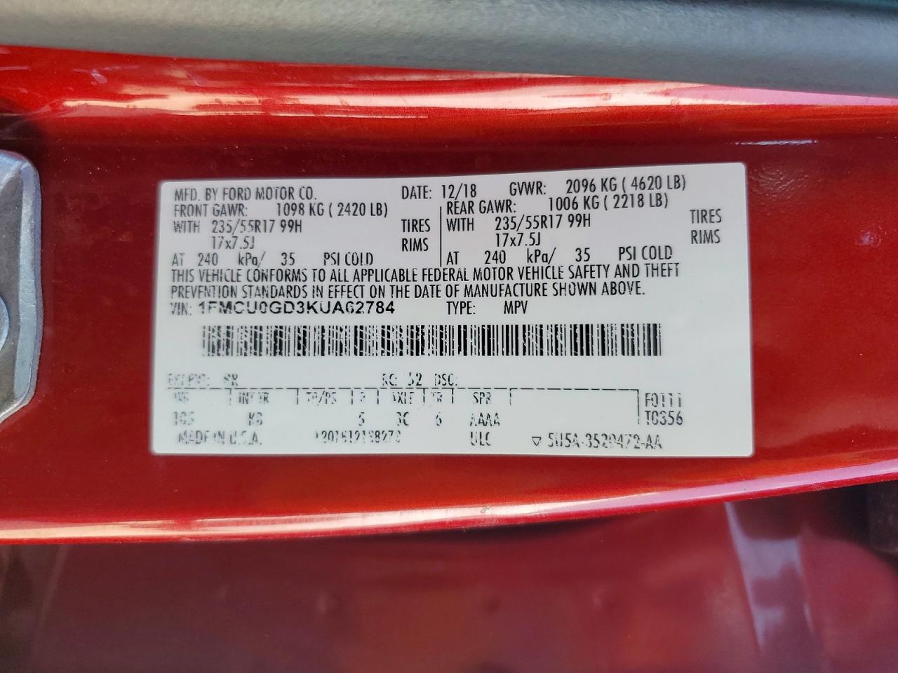 2019 FORD ESCAPE SE photo 13