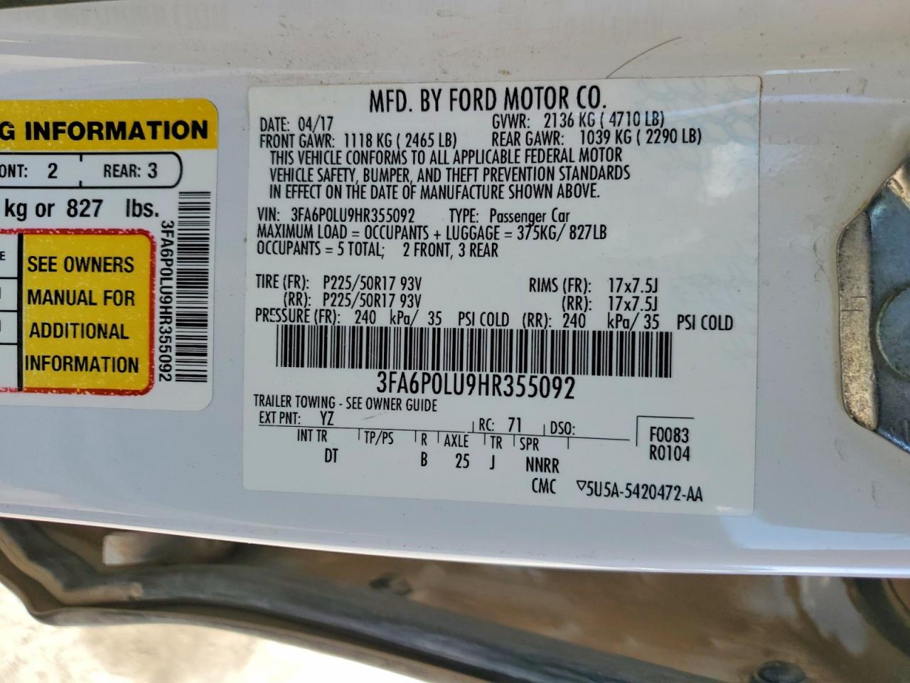 2017 FORD FUSION SE HYBRID photo 12