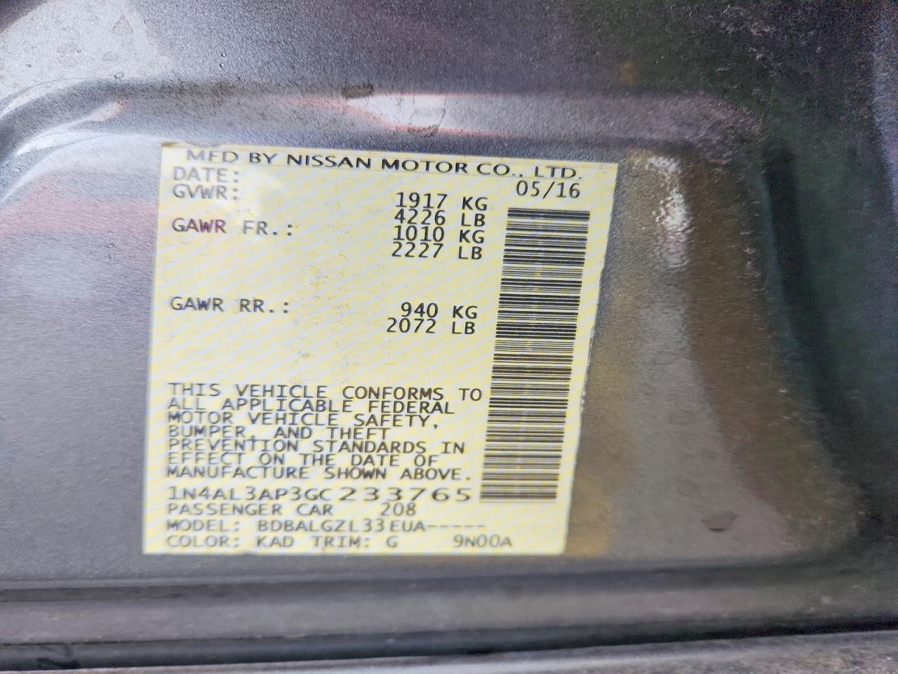 2016 NISSAN ALTIMA 2.5 photo 12