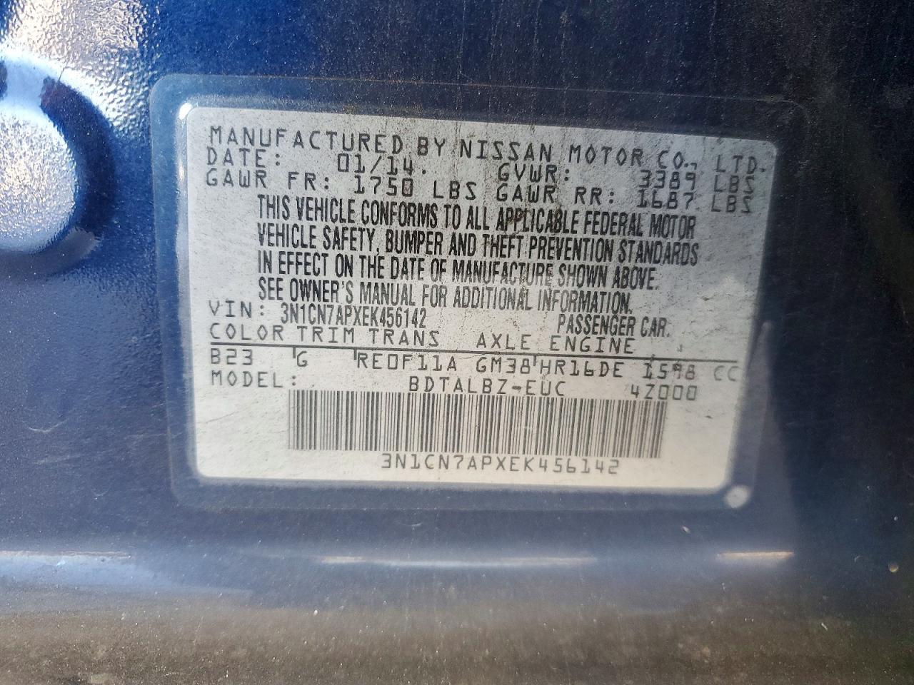2014 NISSAN VERSA S photo 12