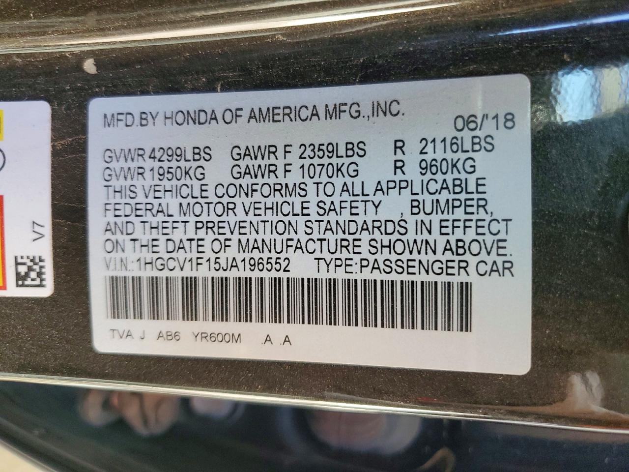 2018 HONDA ACCORD LX photo 23