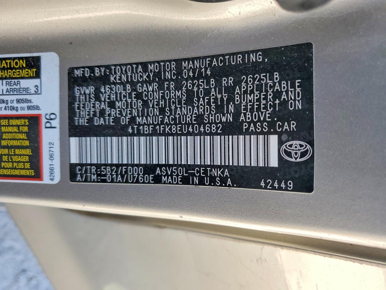 2014 TOYOTA CAMRY L photo 13