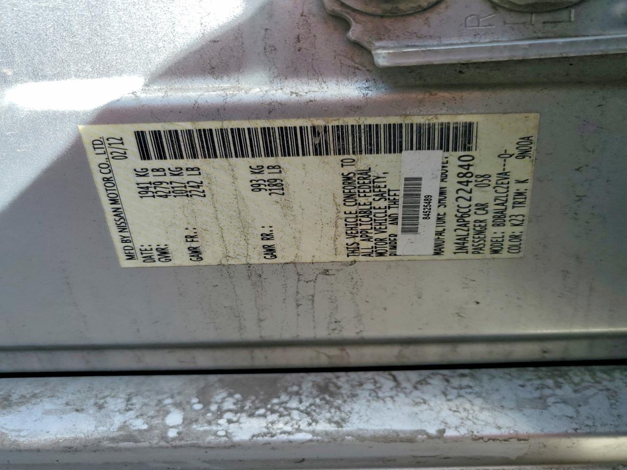 2012 NISSAN ALTIMA BASE photo 13